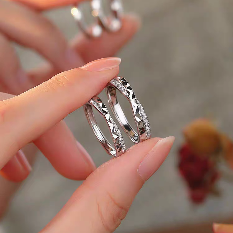 1 Pair 999 Sterling Silver Star & Sea Twisted Couple Rings, Minimalist Romantic Promise Rings, Ideal Valentine's Day Gift For Lovers