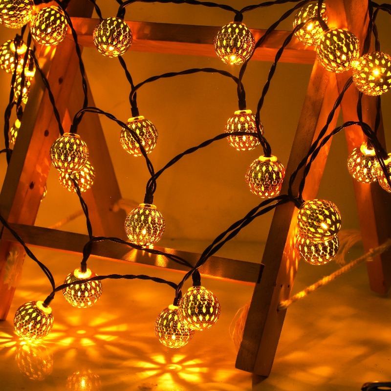 Wrought Iron Moroccan-Style Solar-Powered LED String Lights