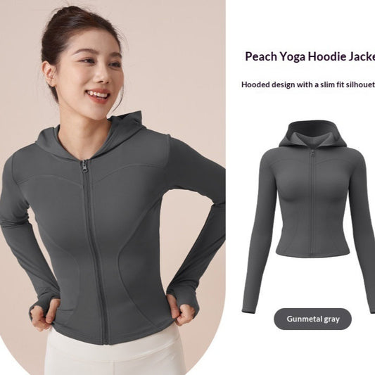 SpringAutumn Hooded Yoga Jacket For Women, Slimming And Figure-flattering
