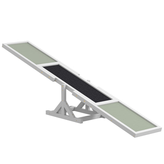 PawHut Wooden Pet Seesaw For Big Dogs, Dog Agility Equipment With Anti-Slip Surface - White