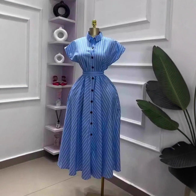 Retro Womens Fashion Striped Short-sleeve Dress