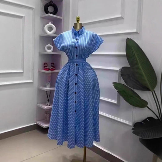 Retro Womens Fashion Striped Short-sleeve Dress