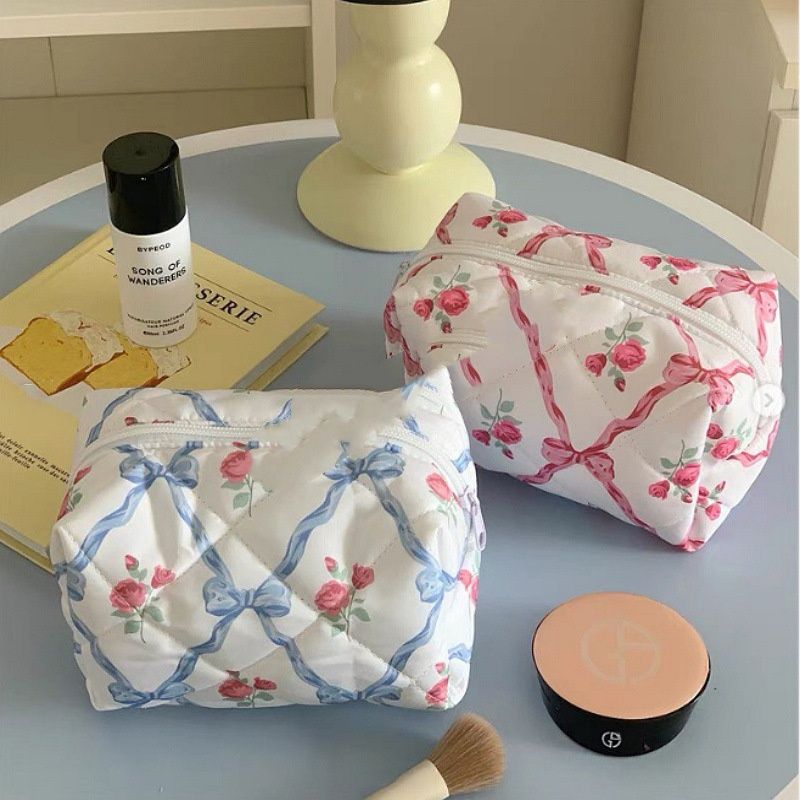 Bow Cosmetic Bag Large Capacity Travel Skincare Storage
