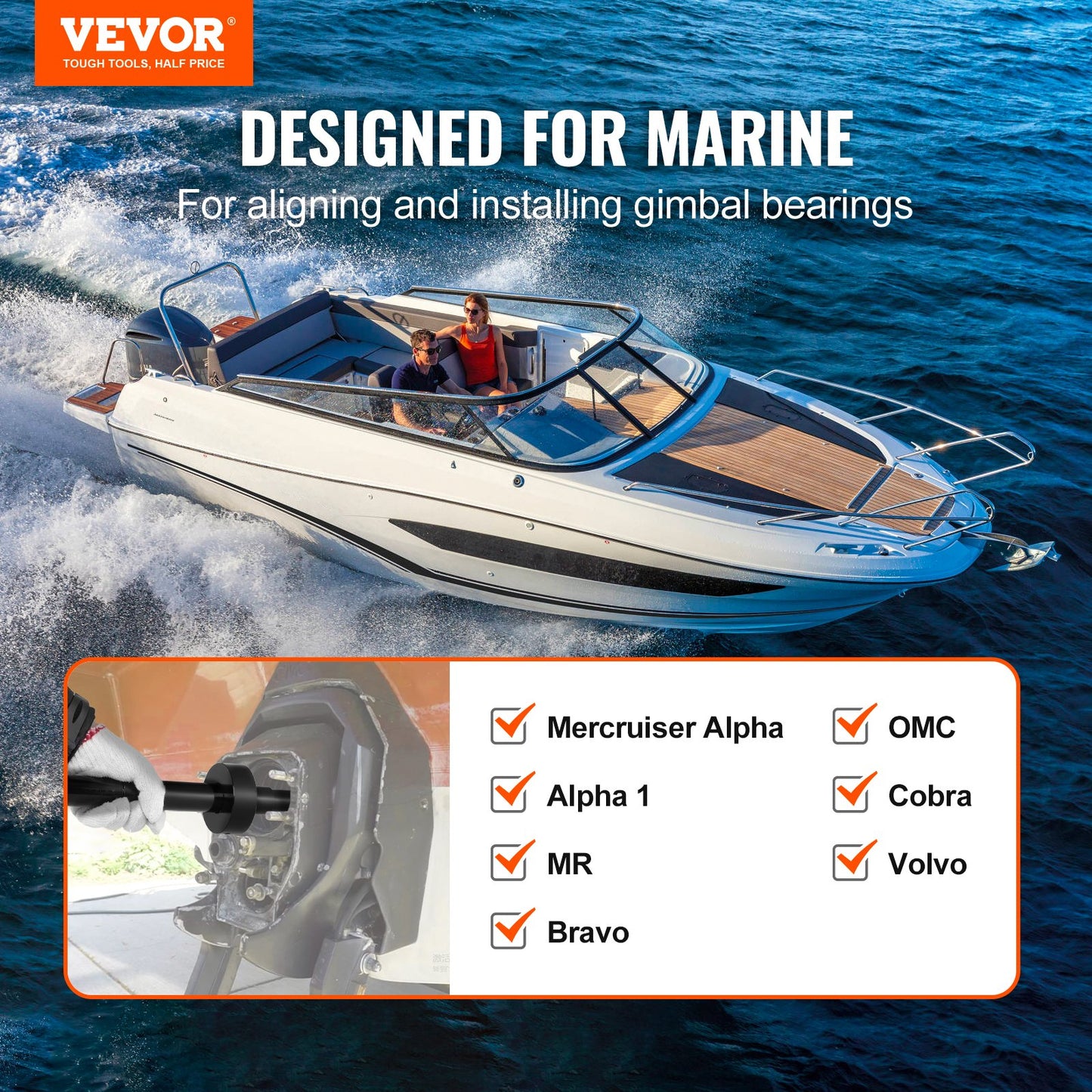 Gimbal Bearing Alignment And Install Kit, Heavy Duty Engine Alignment Tools Set Fits For Mercruiser Alpha, Alpha 1, MR, Bravo, OMC, Cobra, And Volvo