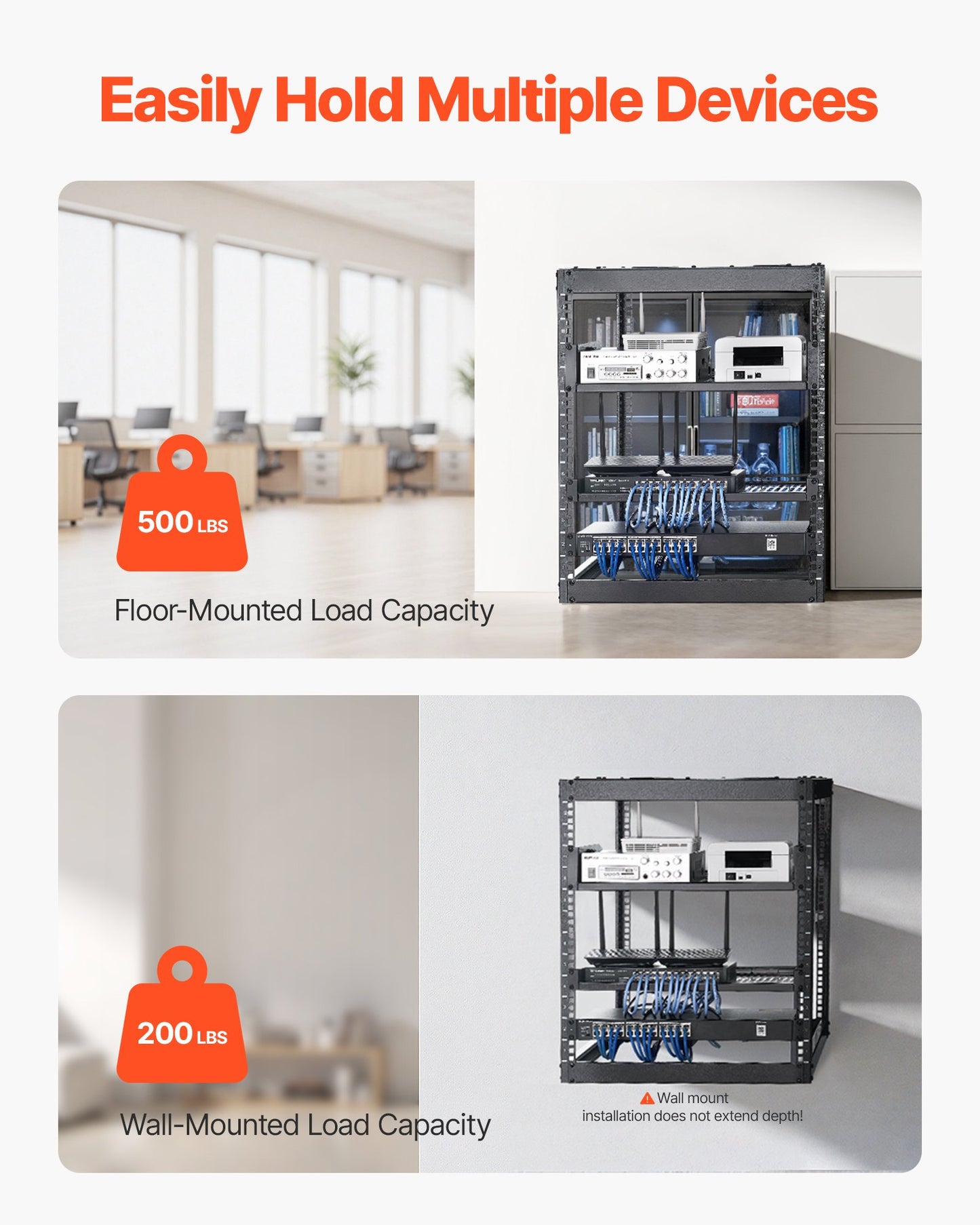 12U Open Frame Network Rack, 23 In Depth, Wall Mounted Or Floor Standing Server Rack, Heavy Duty 4 Post, With Vented Shelves & Mounting Hardware, Holds All Your Networking IT Equipment AV Gear