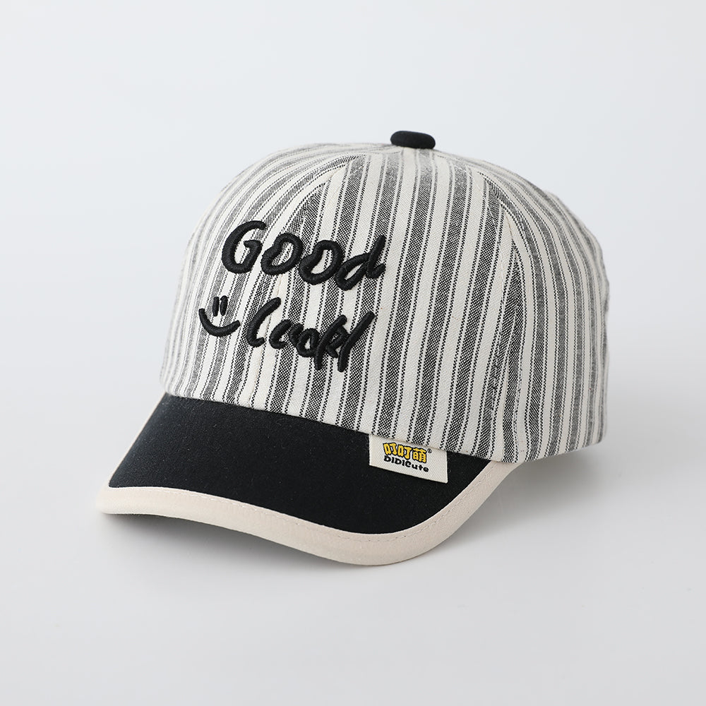 New Children's Striped Multi-color Three-dimensional Smiling Face Letter Embroidered Baseball Cap With Adjustable Design, Suitable For Outdoor Activities And Playtime.