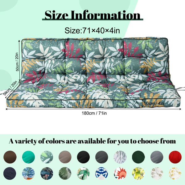 Outdoor Swing Cushions 70 Inch,Waterproof 4in Thick Porch Swing Cushion Replacement With Backrest And Ties,Comfortable 2-3 Seat Pation Swing Pad For Backyard,Garden,Lawn,Outdoor Furniture Green Flower