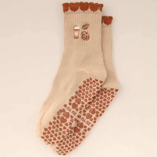 Yoga Socks With Cherry Embroidery And Lemons