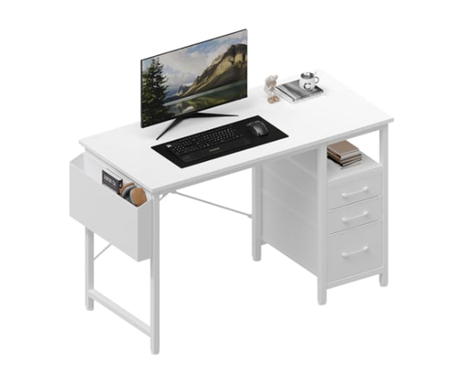 A 40-inch Computer Desk With Three Drawers And A Side Storage Bag, Suitable For Home Offices---white
