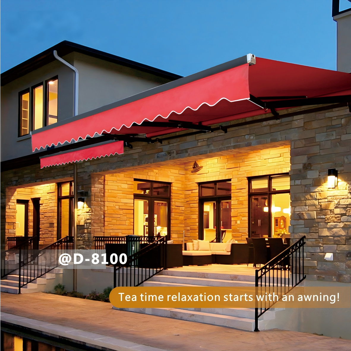 D-8100 Smart Retractable Awning, 2-6m Width X 1.5-3.5m Projection, Heavy Duty Motorized Patio Awning, UV Waterproof, Remote Control & Sensor Compatible