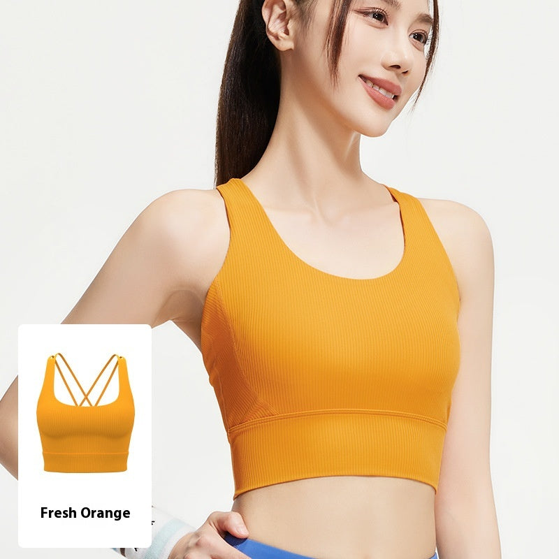 Fixed Chest Pad Shockproof Yoga Beauty Back Striped Underwear