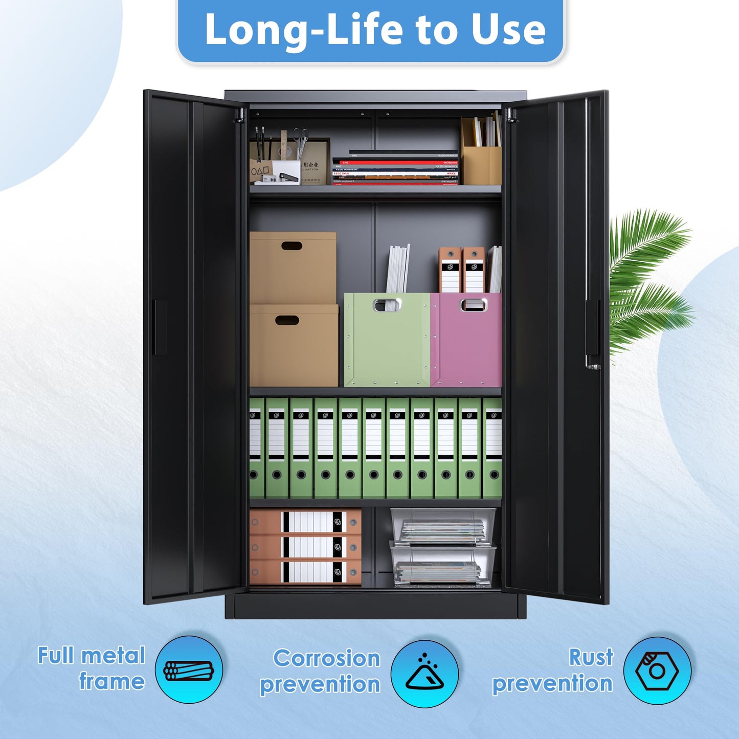 Metal Garage Storage Cabinet, Lockable Steel Storage Cabinet With 3 Adjustable Shelves For Garage, Office, Home, Assembly Required, Black