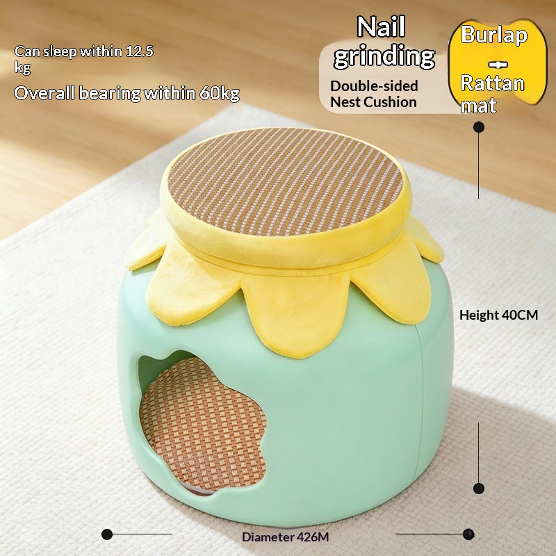 Closed All-in-one Cat Bed With A Cooling Mat For Summer