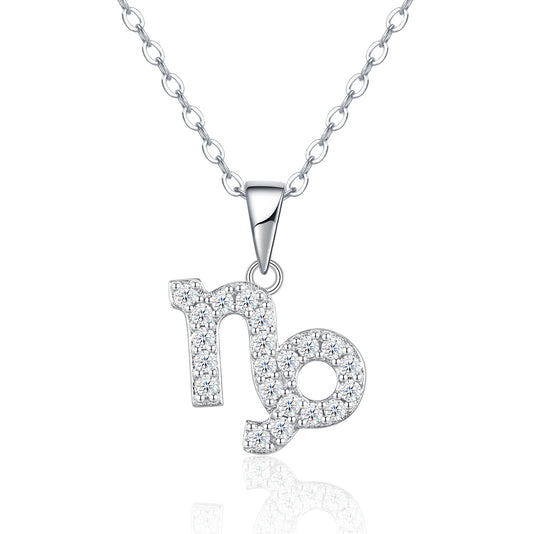 S925 Sterling Silver Capricorn Necklace For Women  D Color VVS1 Moissanite Zodiac Pendant, 3.4g Platinum Plated Astrology Jewelry With GRA Certificate, Perfect Birthday & Anniversary Gift Box Set For
