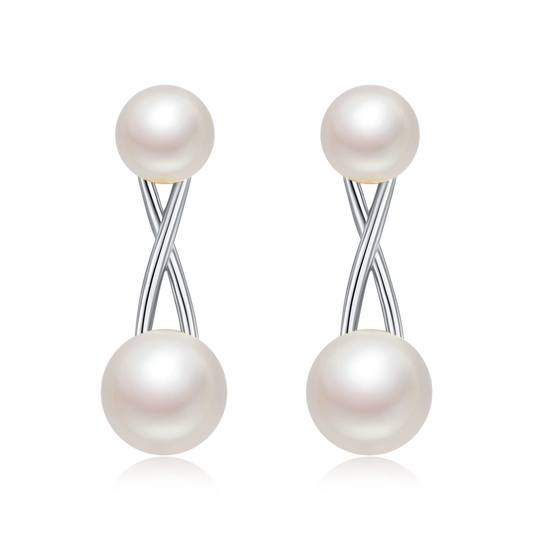 S925 Sterling Silver Natural Freshwater Pearl Earrings, 1.1g Lightweight X-Cross Design, 3 Colors Available, Platinum Gold Rose Gold Plated, Gift Box