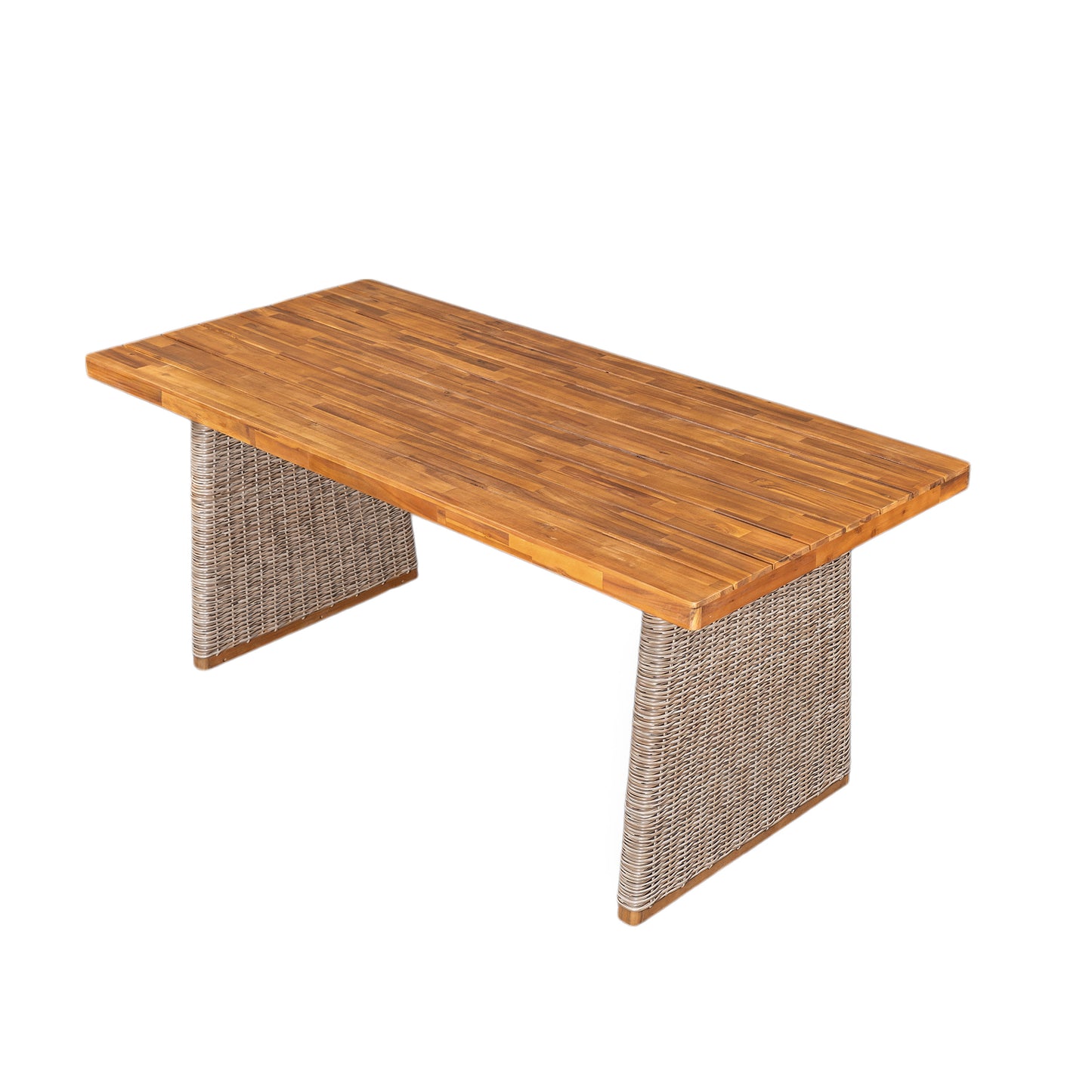 Outdoor Acacia Wood Dining Table,Teak Finish  Brown Wicker