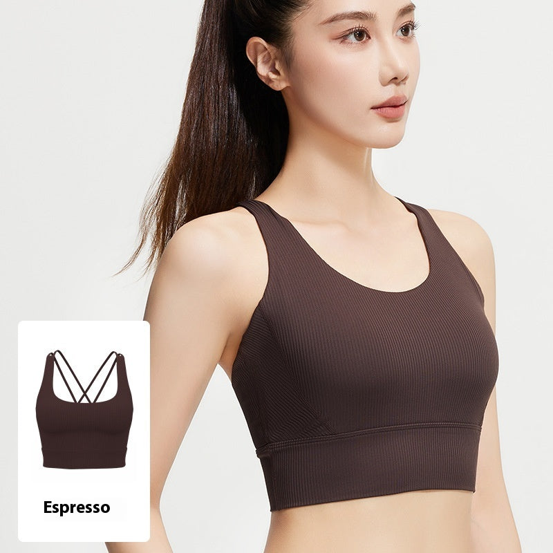 Fixed Chest Pad Shockproof Yoga Beauty Back Striped Underwear
