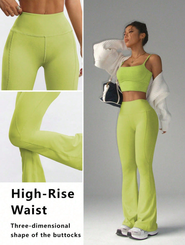 High-waisted Casual Flared Pants For Fitness And Sports