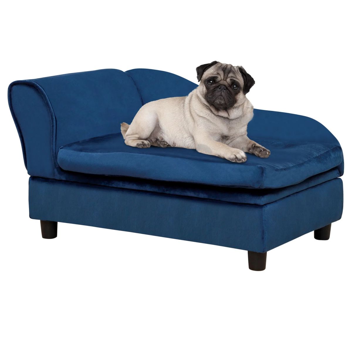 Pet Sofa Bed With Storage, Cushy Couch For Cats And Small Dogs, Soft Foam Couch, Modern Pet Furniture, Blue