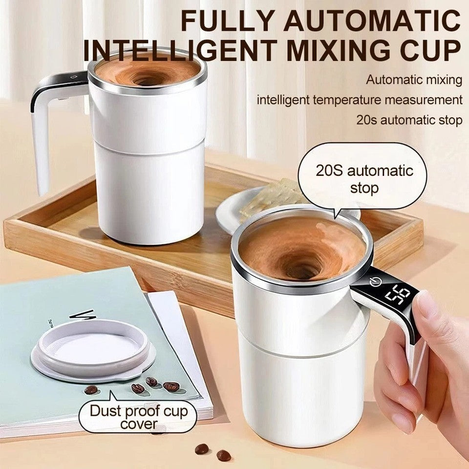 Digital Self Stirring Coffee Mug Auto Mixing Milk Tea Cup Magnetic Rechargeable White