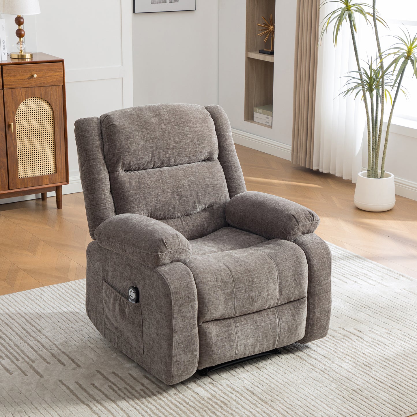 Multifunctional Electric Recliner With Electric Massage And Heat Function, Manually Adjustable Backrest And Footrest, And Side Storage Pockets.Gray