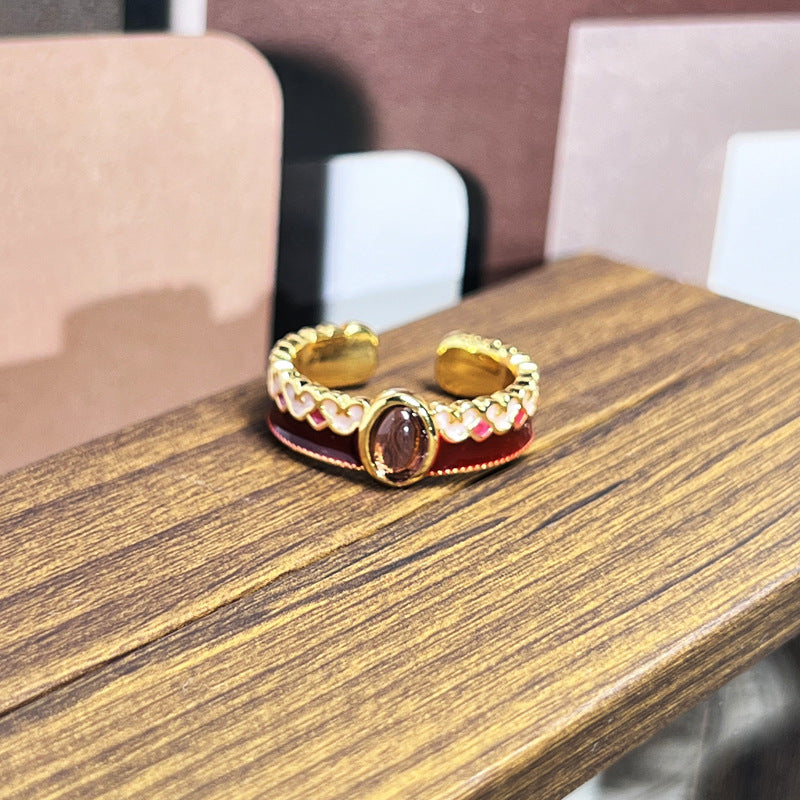 Sweet Edgy Multicolored Glaze Flower Rings Viral Popular Retro Ladies Jewelry Gift