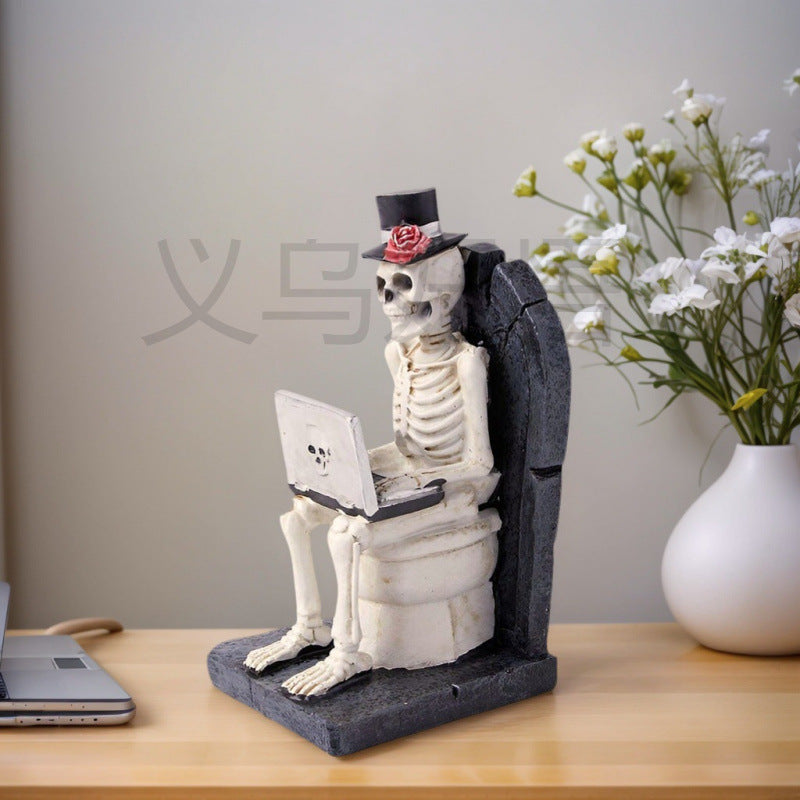 Halloween Horror Funny Skull Watch Computer Statue Ornaments
