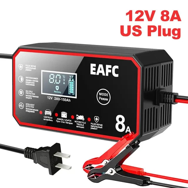 12V 8A Car Battery Charger Quick Charge Automatic Smart Battery Charger LCD Display For Lead Acid Agm Gel Wet LiFePO4