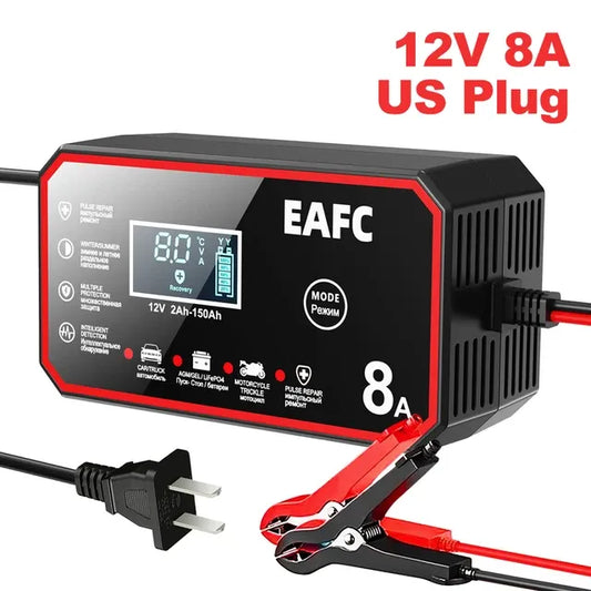 12V 8A Car Battery Charger Quick Charge Automatic Smart Battery Charger LCD Display For Lead Acid Agm Gel Wet LiFePO4