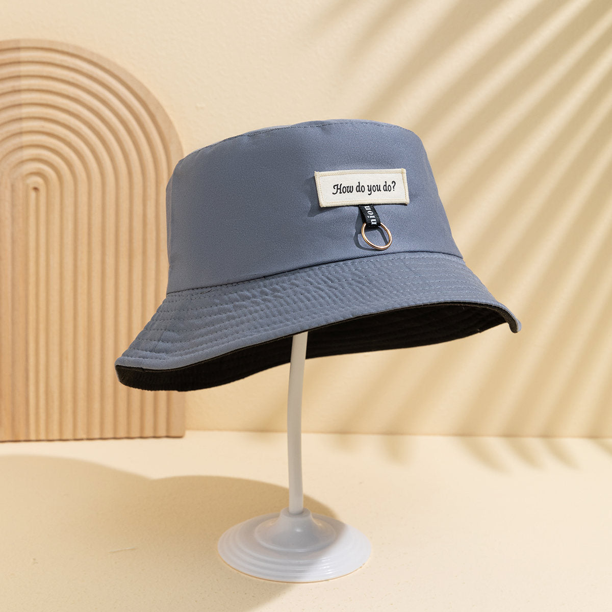Simple Solid-color Double-sided Fisherman Hat With  Lettering, Unique Metal Ring Bucket Hat Suitable For Summer Outdoor Wear Versatile Casual Hat