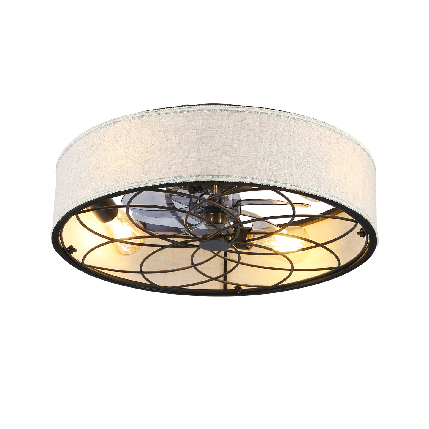 20   Low Profile Fabric Farmhouse Bladeless Ceiling Fan With Remote Control,Low Profile Modern Enclosed Ceiling Fans With Reversible Motor For Living Room, Bedroom,Kitchen--NOT INCLUDED BULBS