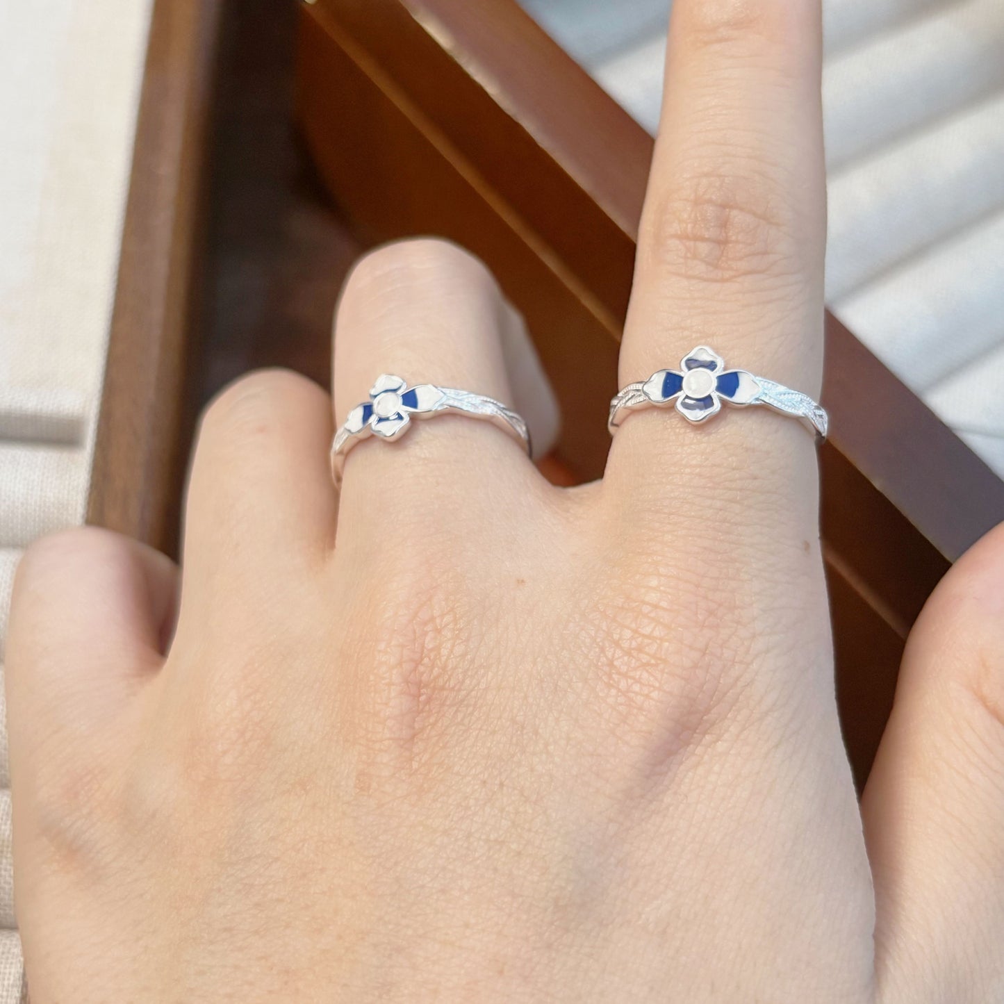1pc 999 Sterling Silver Enamel Flower Open Ring, Fresh Chinese Style, Perfect For Daily Wear & Valentine's Day Gift