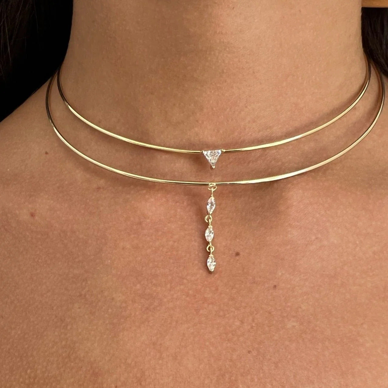 Geometric Necklace Double-layer Rhinestone Collar Women's Accessories