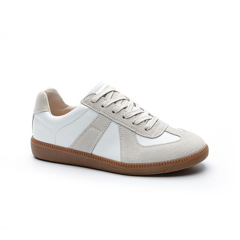 New Womens Versatile Korean-style Retro Patchwork Flat Shoes With A Round Toe And Lace-up Design