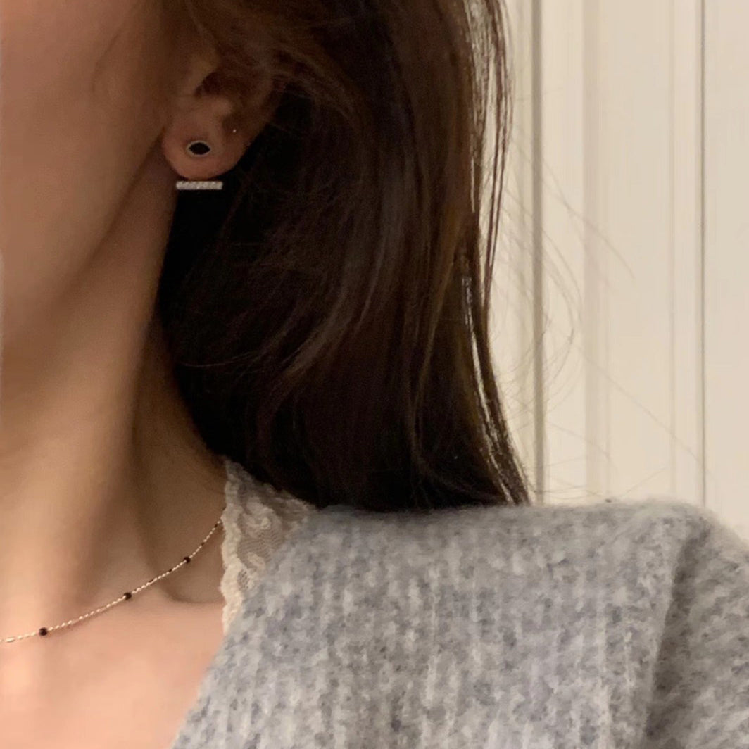 1 Pair 999 Sterling Silver Marquise Black Zircon Convertible Stud Earrings, Minimalist & Elegant, Perfect For Daily, Dating & Business, Ideal Valentine's Gift