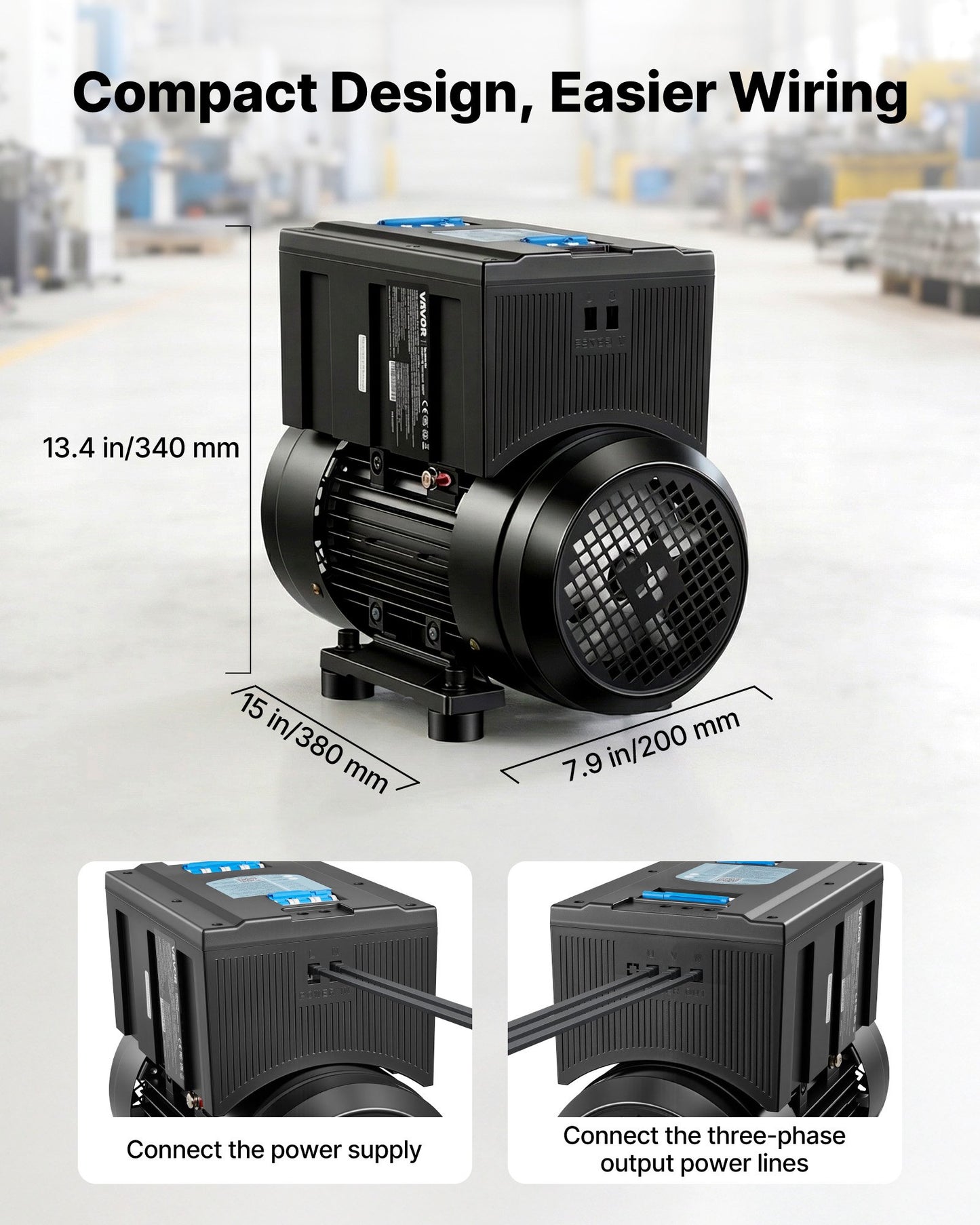 Single Phase To 3-Phase Rotary Converter, 5HP 14A 208-240V Input/Output Rotary Phase Converter - Expandable To Higher Horsepower For Heavy-Load Equipment