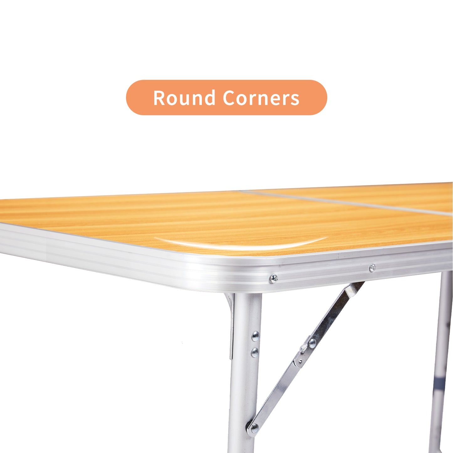 4FT Adjustable Height Folding Table, 120-60cm Portable Aluminum Foldable Camping Table Wood Grain Utility Table For Picnic BBQ Party Indoor Outdoor