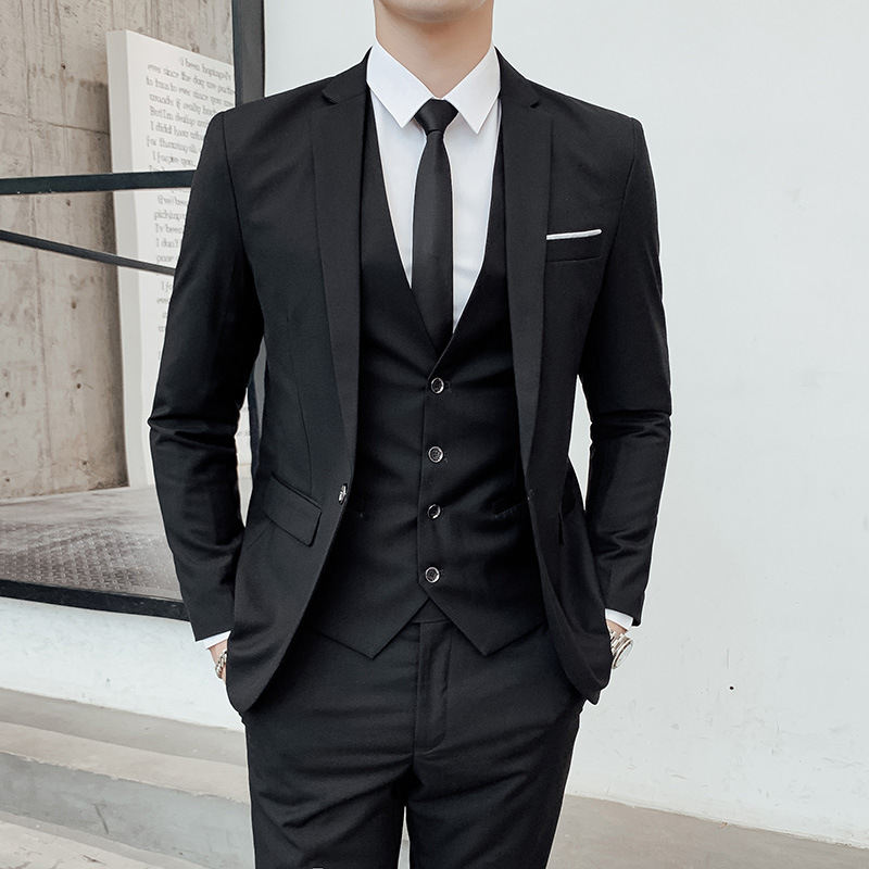 Mens Korean-style Slim-fit Business Suit Three-piece Set