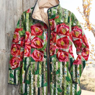Womens Fashion Printed Cotton-padded Coat
