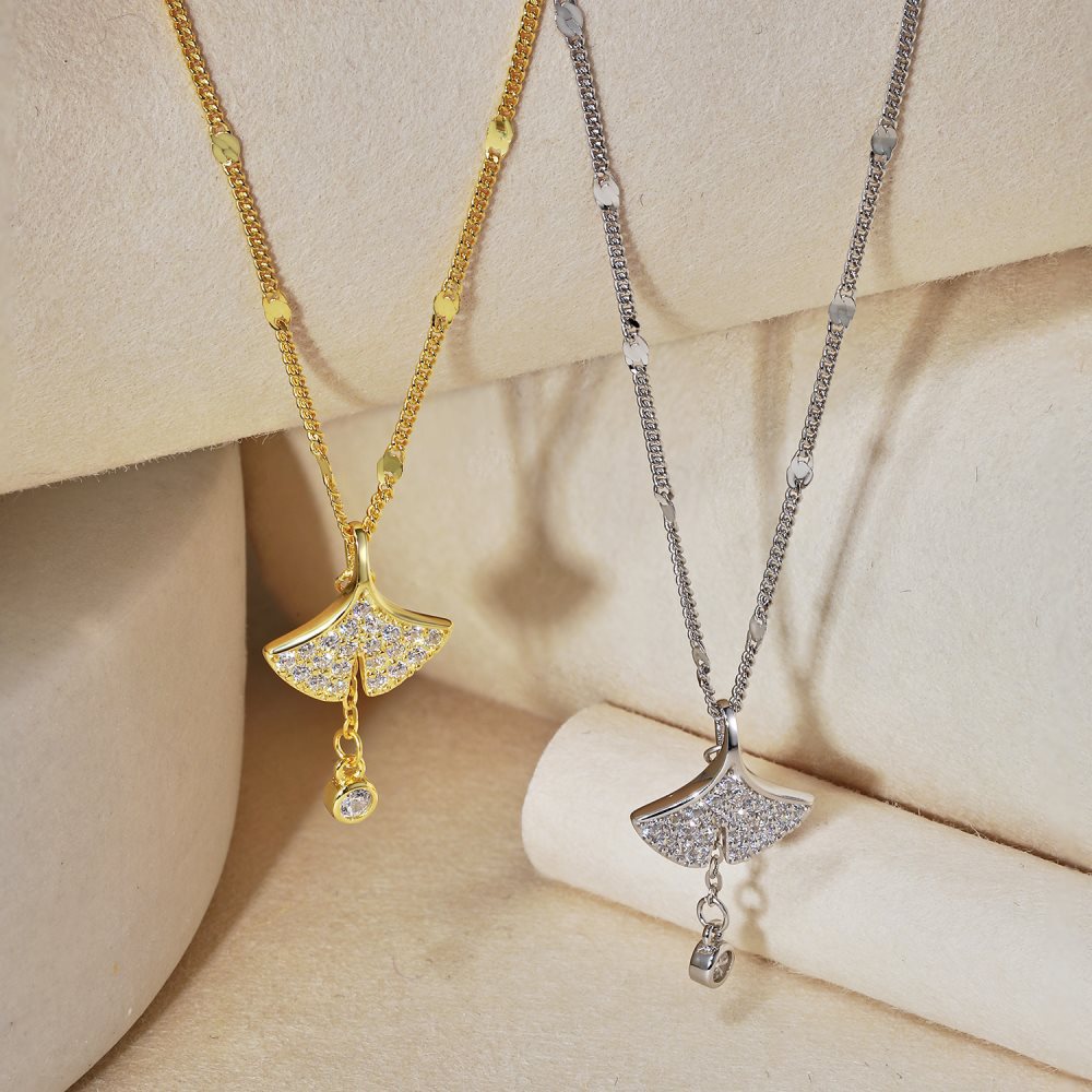 S925 Sterling Silver Necklace For Women Light Luxury Temperament Accessories Ginkgo Leaf Pendant