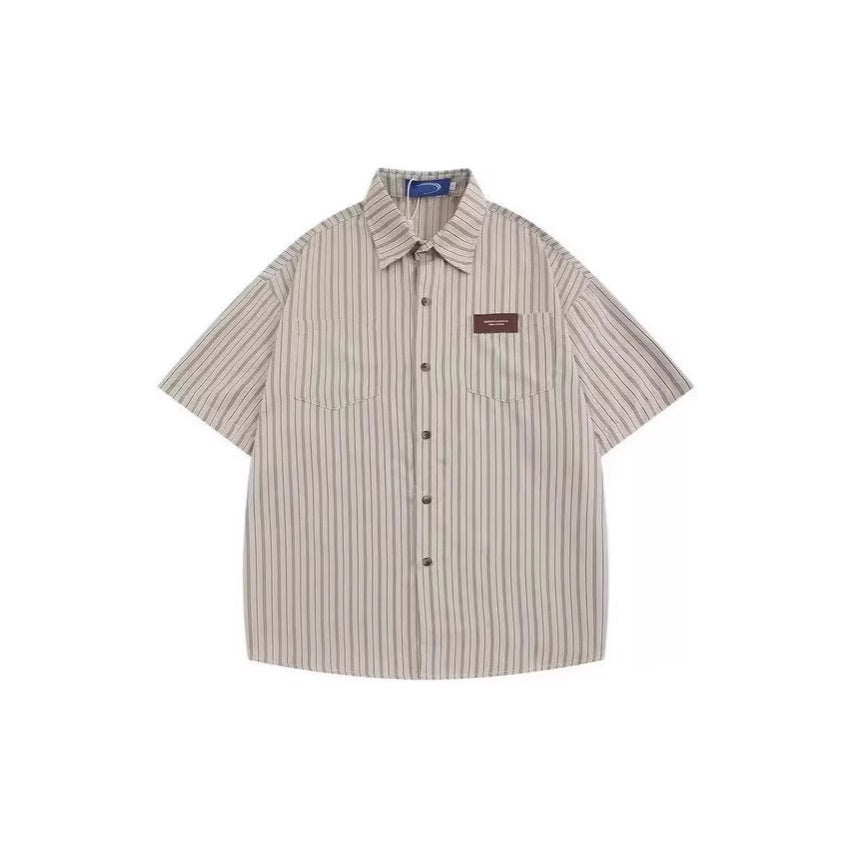 New Japanese-style Striped Lapel Short-sleeve Shirt
