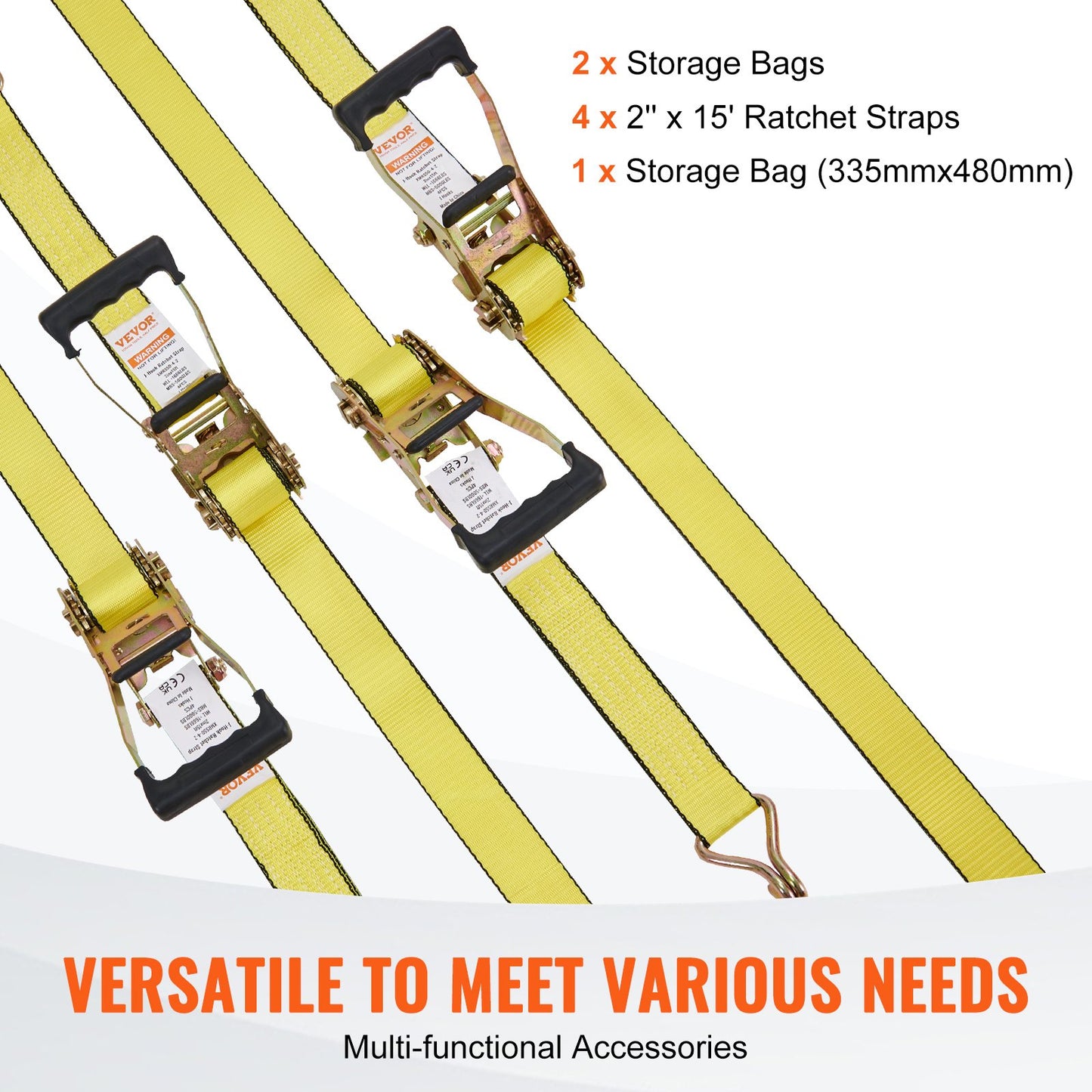 Ratchet Tie Down Straps ,4PK, 5000 Lb Break Strength, Double J Hook Includes 4 Premium 2' X 15' Rachet Tie Downs With Padded Handles, For Moving Securing Cargo, Appliances, Lawn Equipment