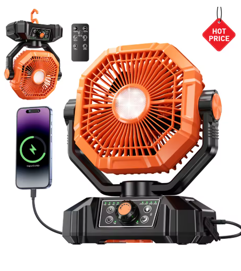 20000mAh Camping Fan With LED Lantern 8 Speed Desk Fan With Remote Portable Outdoor Fan With Hook For Tent Power Outages Jobsite