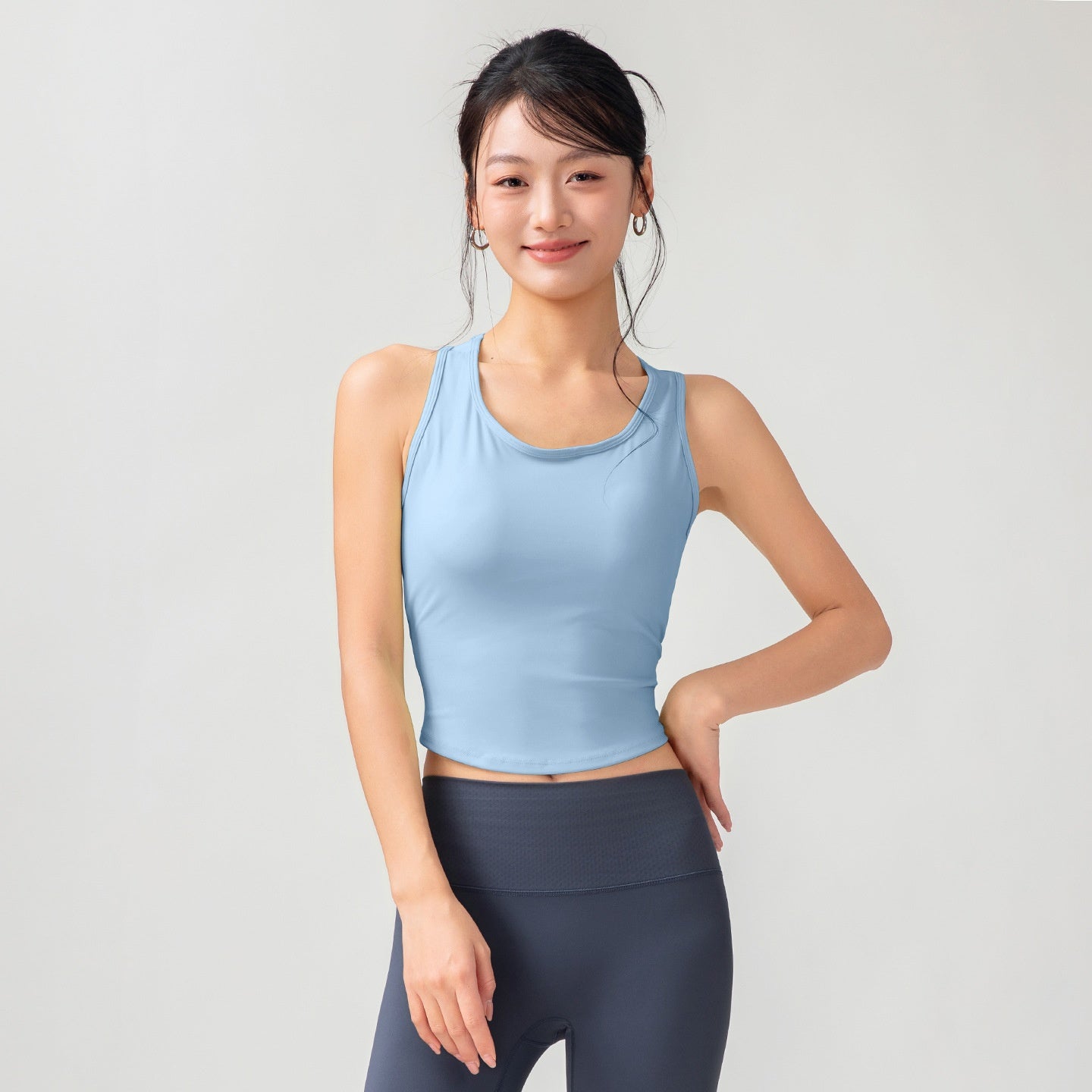 One-piece Fitted Cup Yoga Tank Top That Contours The Body