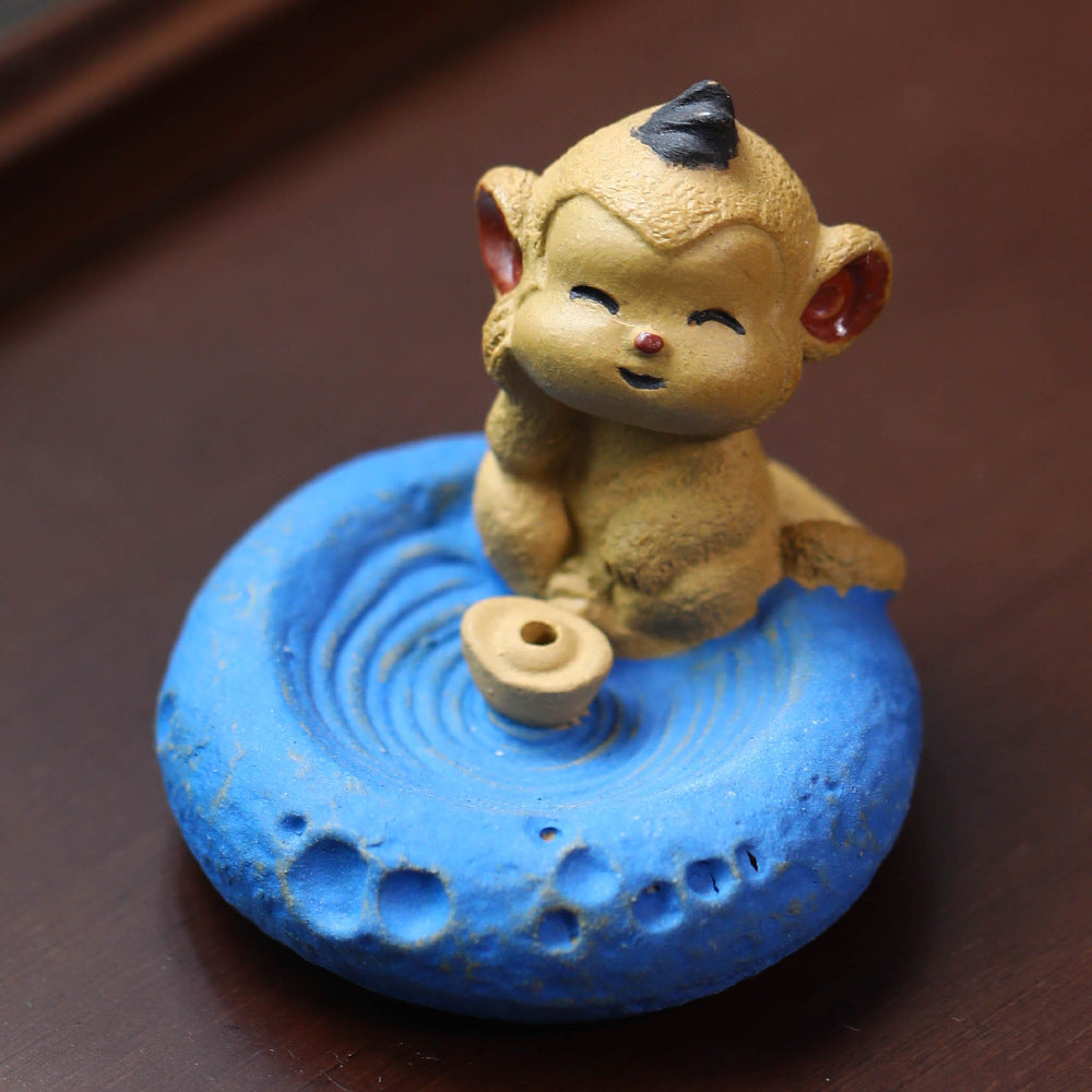 Purple Clay Tea Pet Sheep Ornament Handmade Zodiac Incense Holder