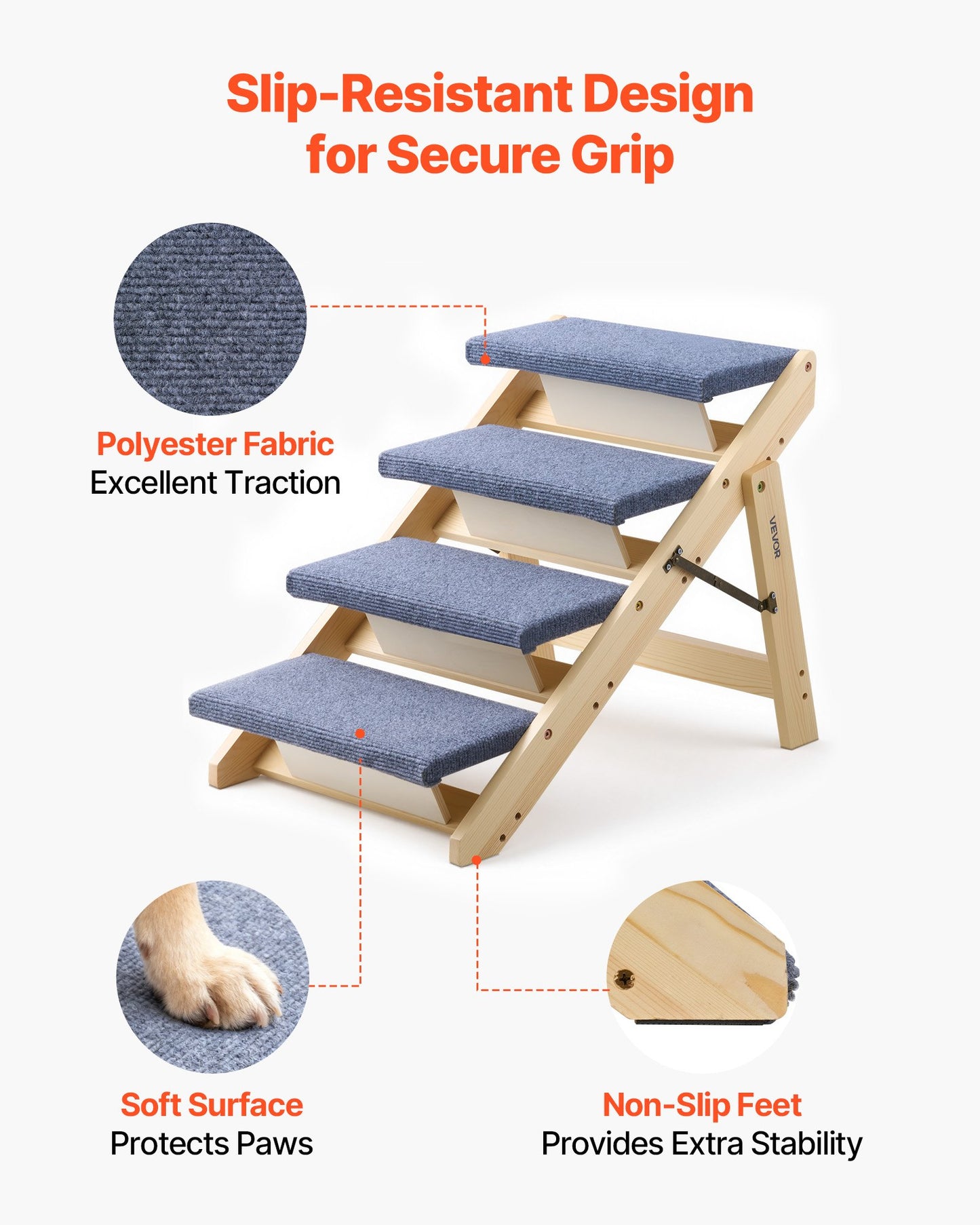 Wood Pet Stairs, 4-Step Dog Stairs For Beds, Sofa & Cars, 150lbs Load Capacity, Floded Flat Design, Stable & Sturdy Cat & Dog Step Ladder For Small Medium Large Older Pet Puppy Essentials