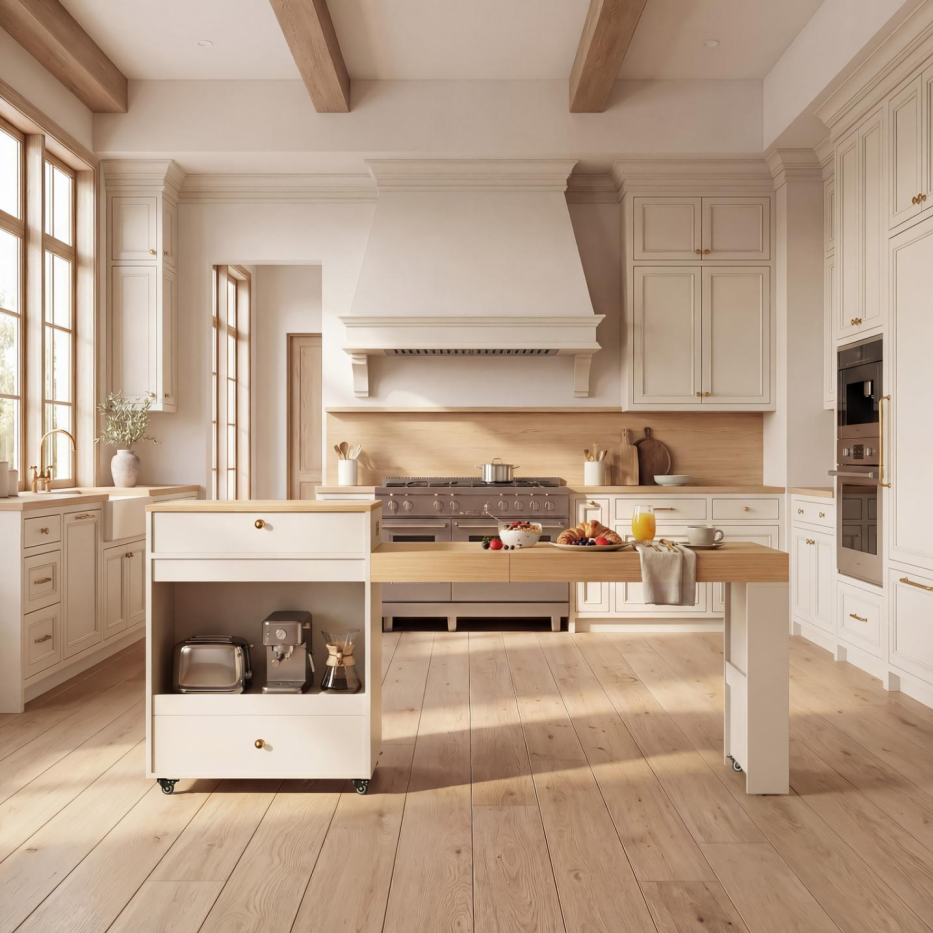 78.8inch Rolling Kitchen Island With 3-Stage Extendable Dining Table Seats 6-8, Built-in Power Outlet, Ample Storage Drawers & Cabinets, Mobile On Wheels - High-Density MDF, Easy Assembly