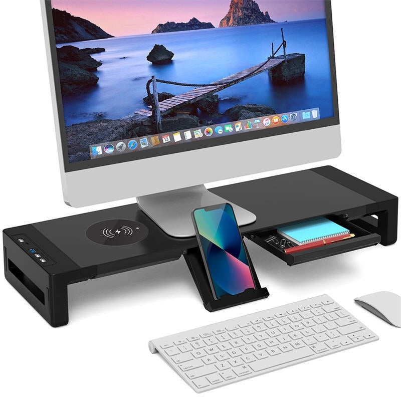 Monitor And Computer Riser With Wireless Charging Laptop Stand