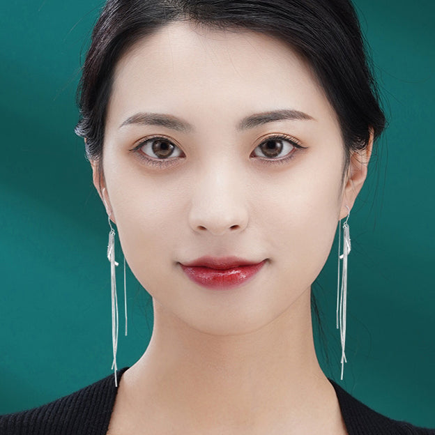 1 Pair 999 Sterling Silver Sparkly Cross Long Tassel Earrings, Minimalist & Elegant, Perfect For Daily, Party & Dating, Ideal Valentine's Gift
