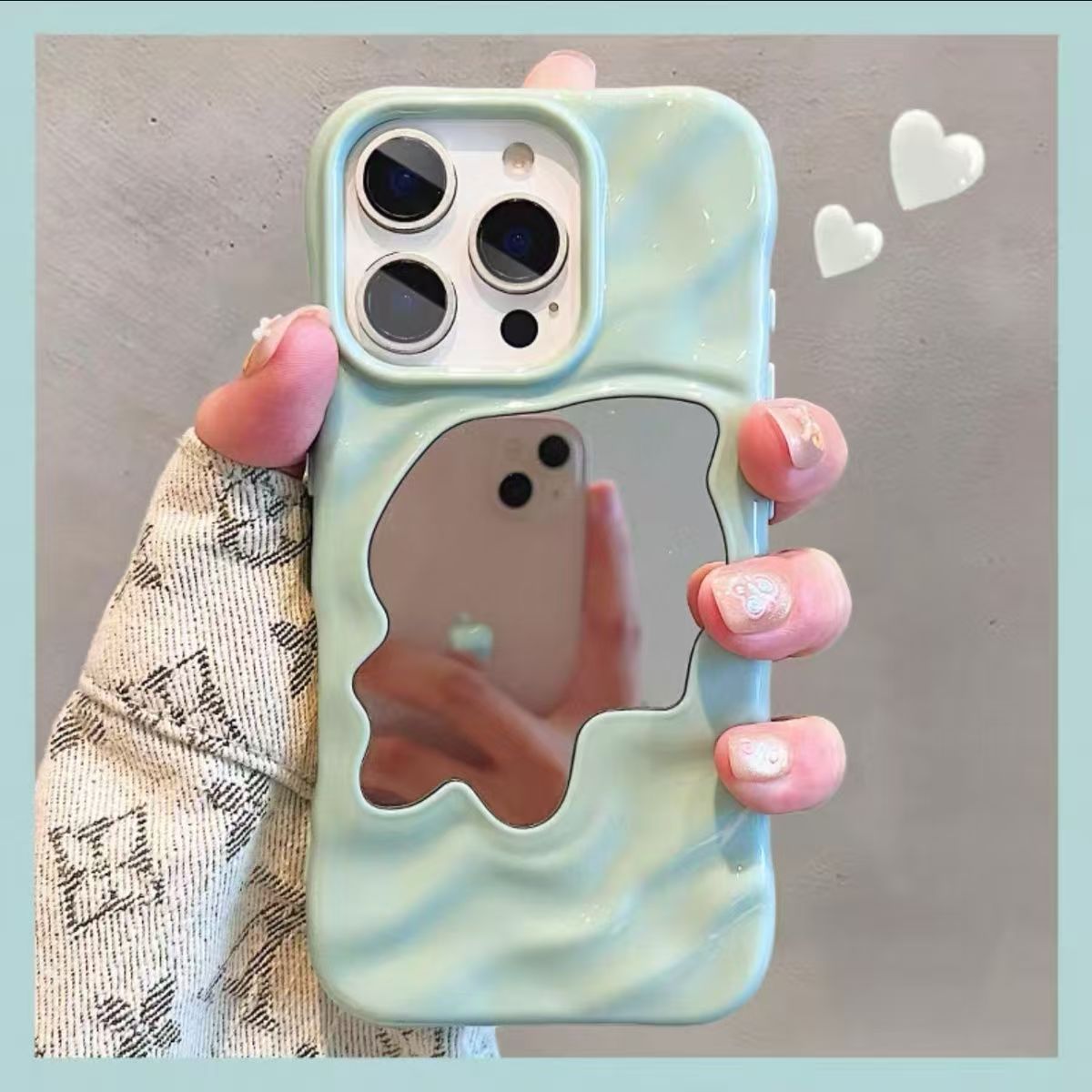 Electroplated Ripple Mirror Makeup Mirror Protective Case